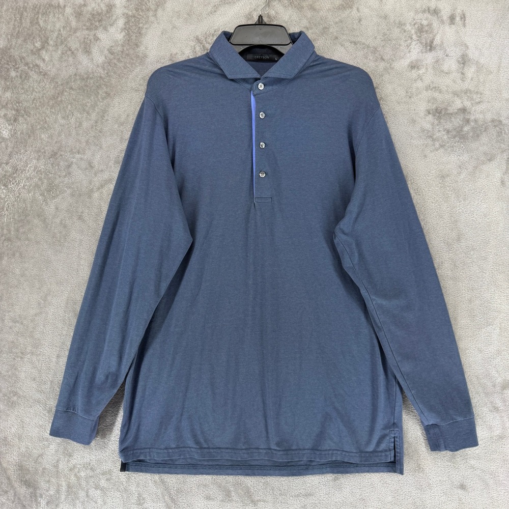 Greyson Mens Blue Pima Cotton Modal Long Sleeve Polo Shirt El Cab‎ Logo Size L